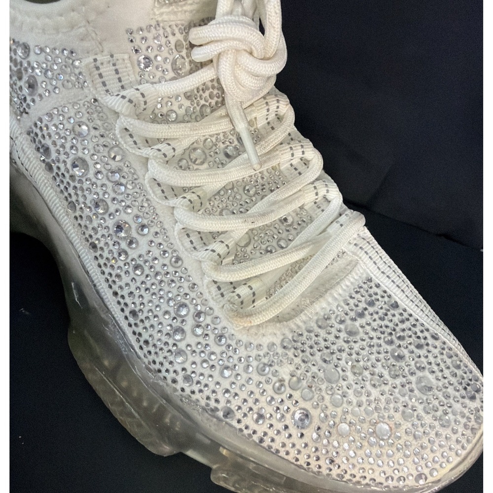 Steve Madden Maxima Rhinestone White Silver Women's Lace Up Sneakers - Size 9 - Picture 11 of 15